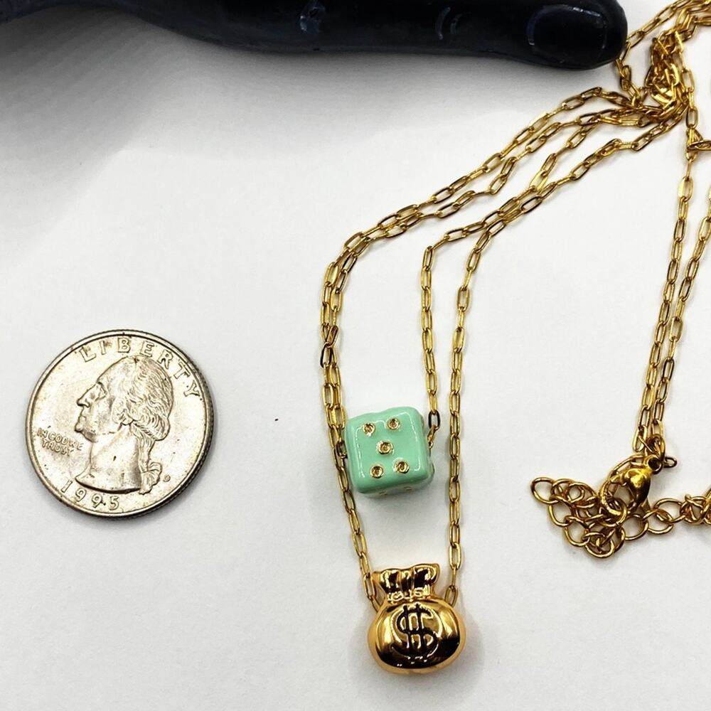 NEW Gold Money Bag & Mint Green Dice Layered - Picture 11 of 13